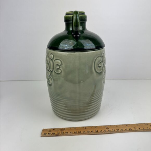 Vtg Cookie Jug Jar Two Tone Green McCoy w Lid Made in USA Model 213 Damaged Read - Picture 6 of 12